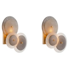 Pair of Contemporary Vintage Brass Handmade Glass Wall Lamp