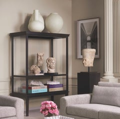 Black Display Cabinet In Wood Veneer And Clear Glass