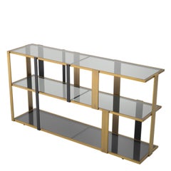 Low Cabinet in Brushed Brass and Black Finish with Smoked Glass