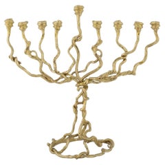 Sculptural Wisteria Menorah in Gold-Tone Cast Metal