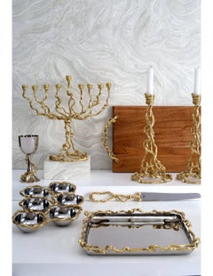 Sculptural Wisteria Menorah in Gold-Tone Cast Metal