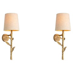 Pair of Contemporary Vintage Brass Linen Wall Lamp