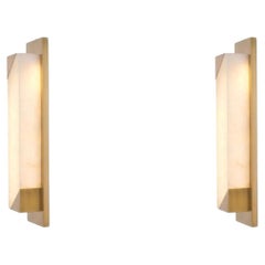 Pair of Contemporary Alabaster and Antique Brass Wall Lamp