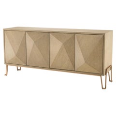 Dresser in Washed Oak Veneer and Brushed Brass Finish, Retro Style