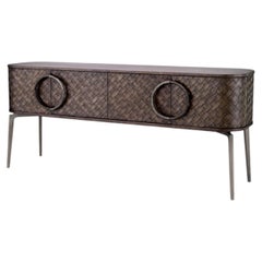 Dresser in Woven Oak Veneer and Bronze Finish, Contemporary Style