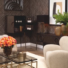 Dresser in Woven Oak Veneer and Bronze Finish, Contemporary Style