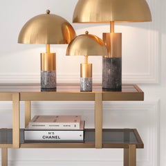 Cabinet in Brushed Brass Finish, Smoke Glass and Black Glass, Industrial Style