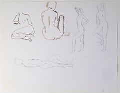 Dibujo sobre papel, a doble cara, con mujeres desnudas, siglo XX.