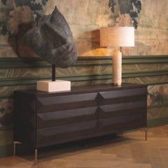 Dresser in Oak Veneer with Brushed Brass Finish Legs, Contemporary Style