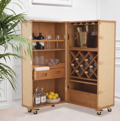 Bar Cabinet in Rattan Look and Gold Finish, Contemporary Style