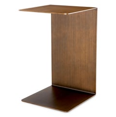 Pair of Square Side Tables in Brushed Brass Finish, Contemporary Style