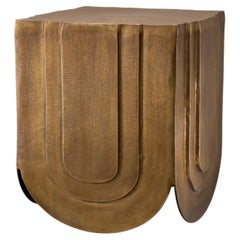 Side Table in Cast Aluminium with Antique Brass Finish, Contemporary Style