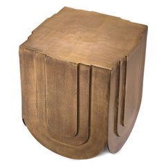Side Table in Cast Aluminium with Antique Brass Finish, Contemporary Style