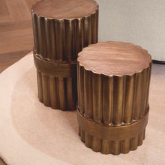 Large Side Table in Cast Aluminium with Antique Brass Finish, Contemporary Style
