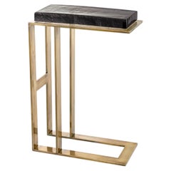 Side Table in Handmade Glass and Vintage Brass Finish, Contemporary Style
