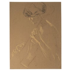 Charcoal Drawing on Paper Depicting a Female Guitarist, 20th Century.