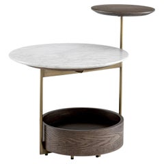 Side Table in White Marble, Ash Veneer and Brushed Brass Finish