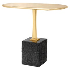 Large Side Table in Black Granite and Polished Brass, Contemporary Style