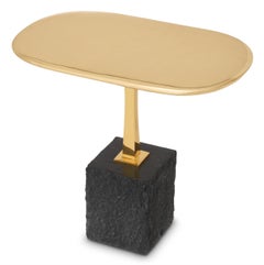 Large Side Table in Black Granite and Polished Brass, Contemporary Style
