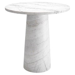 Round Side Table in White Marble, Contemporary Style