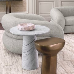 Round Side Table in White Marble, Contemporary Style