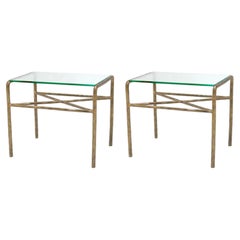 Pair of Contemporary Vintage Brass finish and Glass Side Table