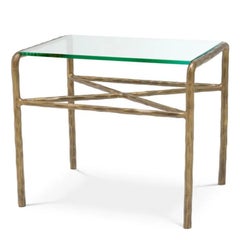 Pair of Contemporary Vintage Brass finish and Glass Side Table