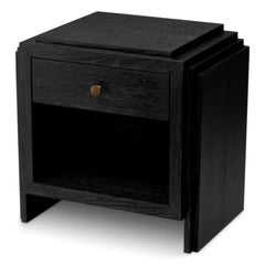 Pair of Contemporary Nightstand Charcoal Grey Oak with Bronze Finish