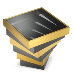 Contemporary Gold Brass and Smoked Glass Side Table