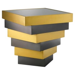 Contemporary Gold Brass and Smoked Glass Side Table