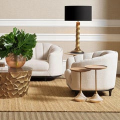 Set of Two Contemporary Natural Oak and Brass Side Tables
