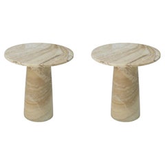 Pair of Contemporary Honey Onyx Round Pedestal Side Table