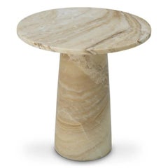Pair of Contemporary Honey Onyx Round Pedestal Side Table