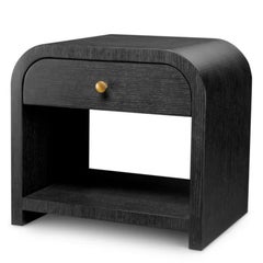 Coppia di comodini contemporanei in impiallacciatura di rovere color antracite con finiture in ottone spazzolato