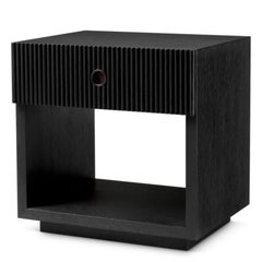 Pair of Contemporary Charcoal Oak Nightstand with Bronze Finish