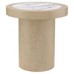 Contemporary Washed Oak and Bianco Lilac Marble Side Table
