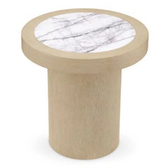 Contemporary Washed Oak and Bianco Lilac Marble Side Table