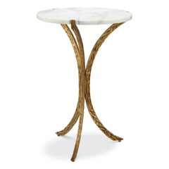 Pair of Contemporary White Marble and Vintage Brass Side Table