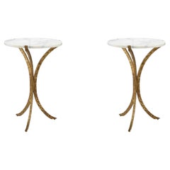 Pair of Contemporary White Marble and Vintage Brass Side Table