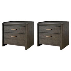 Pair of Contemporary Mocha Oak Veneer Nightstand