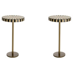 Pair of Contemporary Antique Brass finish Straw Marquetry Side Table