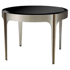 Brushed Steel and Brass Side Table in Black Glass