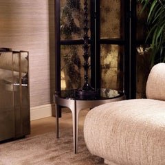Brushed Steel and Brass Side Table in Black Glass