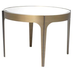 Mid-Century Modern Brass and Bronze finish Round Glass Side Table