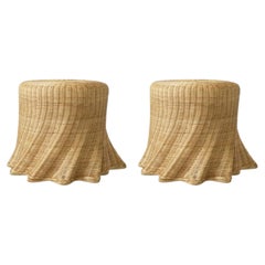 Pair of Beige Natural Rattan Side Table