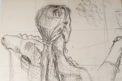 Drawing on Paper Depicting a Young Woman, 20th Century.