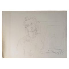 Drawing on Paper Depicting a Nude Young Woman, 20th Century.