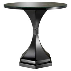 Contemporary Black Glass and Wood Side Table