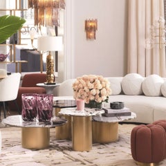 Side Table in Black Marble and Brushed Brass Finish, Contemporary Style