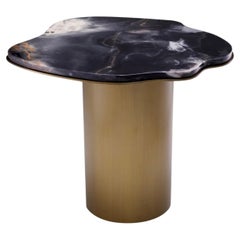 Side Table in Black Marble and Brushed Brass Finish, Contemporary Style